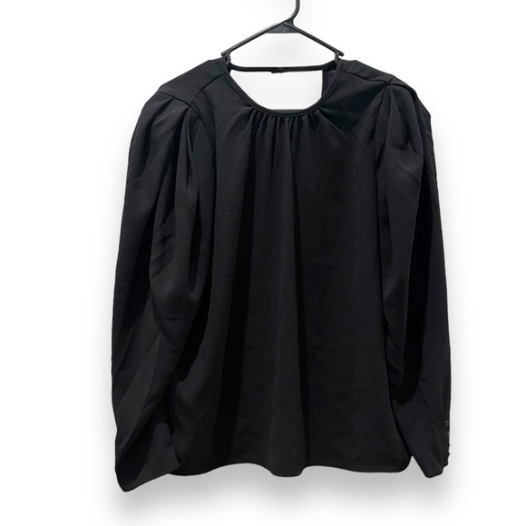 Express Womens Black Cutout Back Blouse Top Pleated Puff Long Sleeve Large NWT - Picture 1 of 7